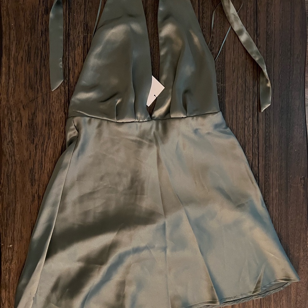Zara Satin Dress‎ in Soft Gray